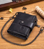BULLCAPTAIN Cow Leather Men Wallet Short with Chain Multi Card Slot Double Zipper Business Retro Coin Purse Holder Credit Card Organizer Stylish Male Money Clutch Bags
