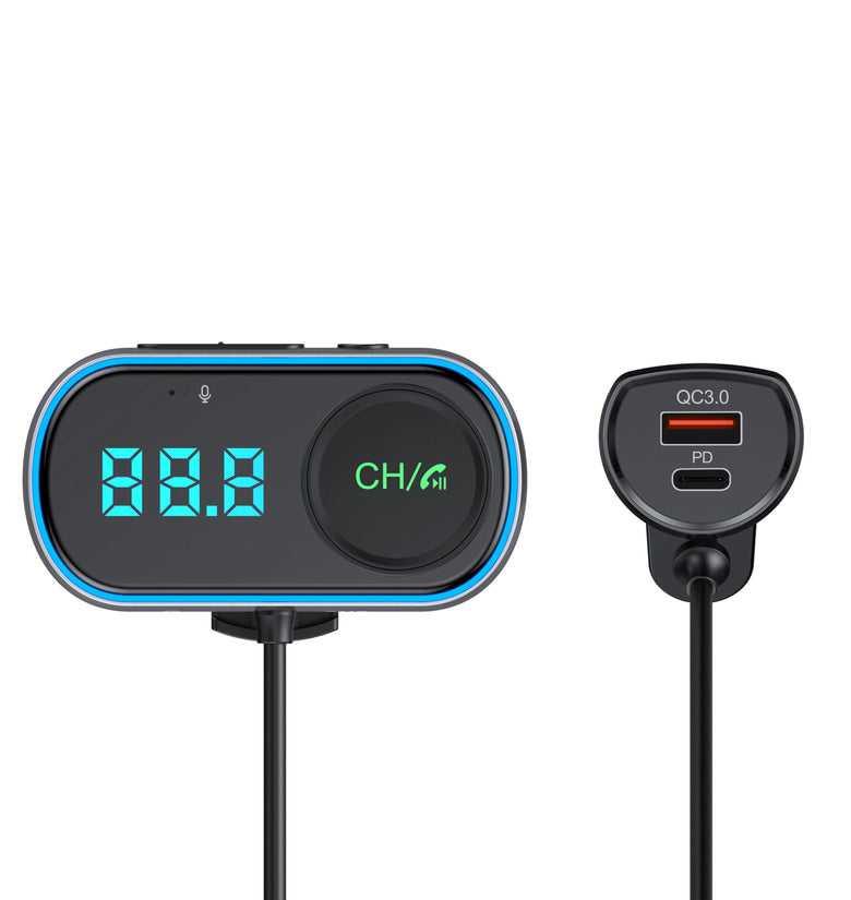 T78 Air Outlet Car bluetooth V5.0 FM Transmitter 30W PD + QC3.0 Fast Charger Hi-fi Music Player Hands-free Calls U Disk AUX Bass 7 Colors Backlit Light