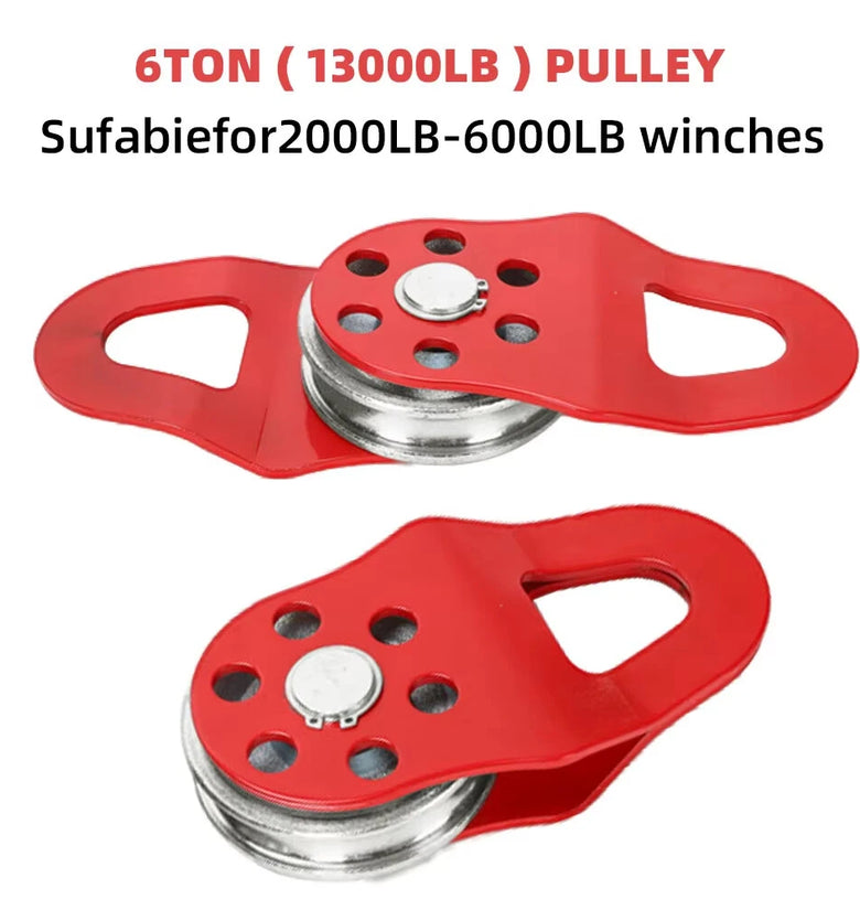 Heavy Duty Winch Pulley 6 Ton Capacity Alloy Steel Red Snatch Block for Towing Synthetic Rope Steel Cable ATV UTV Tractor Truck