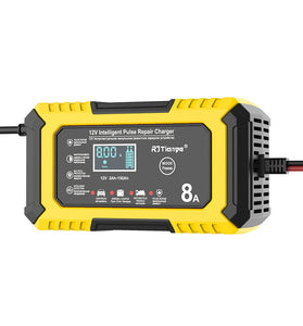 RJTianye 12V 8A 4ah-150ah Intelligent Pulse Repair Charger 110-230V AC Car Motorcycle Battery Charger LiFePO4 Charger Digital LCD Display