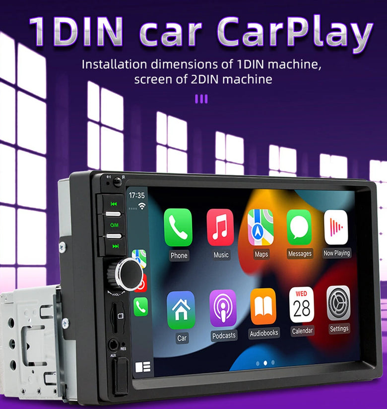 F7018C 7 Inch Touch Screen Single 1DIN MP5 Car Navigation System USB Bluetooth FM Radio Android Auto Apple CarPlay