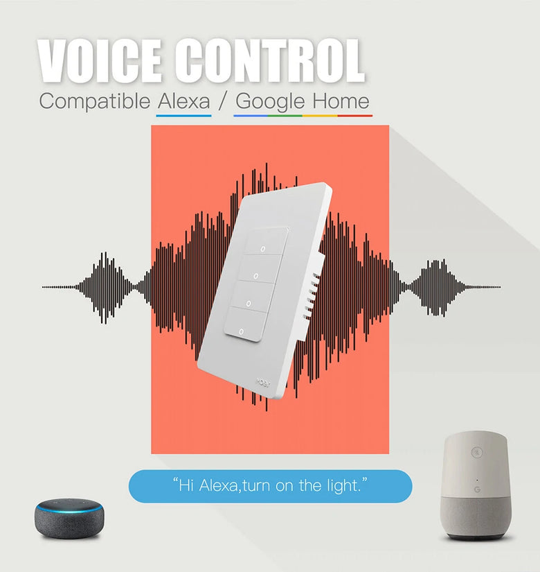MoesHouse Tuya Smart WiFi Wall-mounted Switch Timing Function Remote APP Control Voice Control with Alexa Google Home 1/2/3/4 Gang Light Switch US Standard