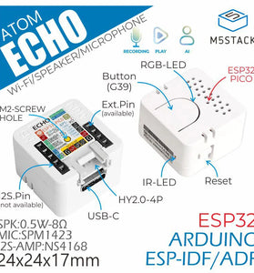 M5Stack ATOM Echo Programmable Mini Smart Speaker Development Kit ESP32 Voice Control Module with BLE/Wi-Fi for IoT Prototyping & DIY Projects