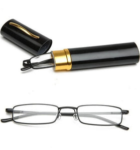 Portable Mini Lightweight Reading Glasses with Pen Tube Case Anti-blue Light Presbyopic Glasses Metal Case Women Men Eyeglasses +1.5-+3.5