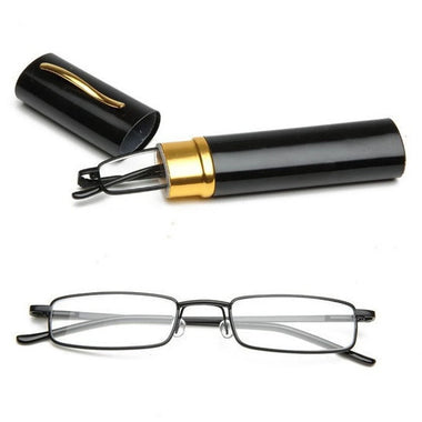 Portable Mini Lightweight Reading Glasses with Pen Tube Case Anti-blue Light Presbyopic Glasses Metal Case Women Men Eyeglasses +1.5-+3.5