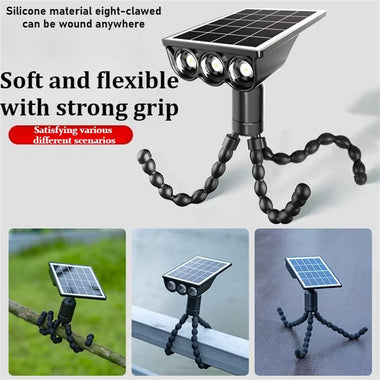 Elfeland Solar Octopus Spotlight With 3 Flexible Tentacles for Wrapping 360 Rotatable Head IP44 Waterproof for Garden Camping Decor