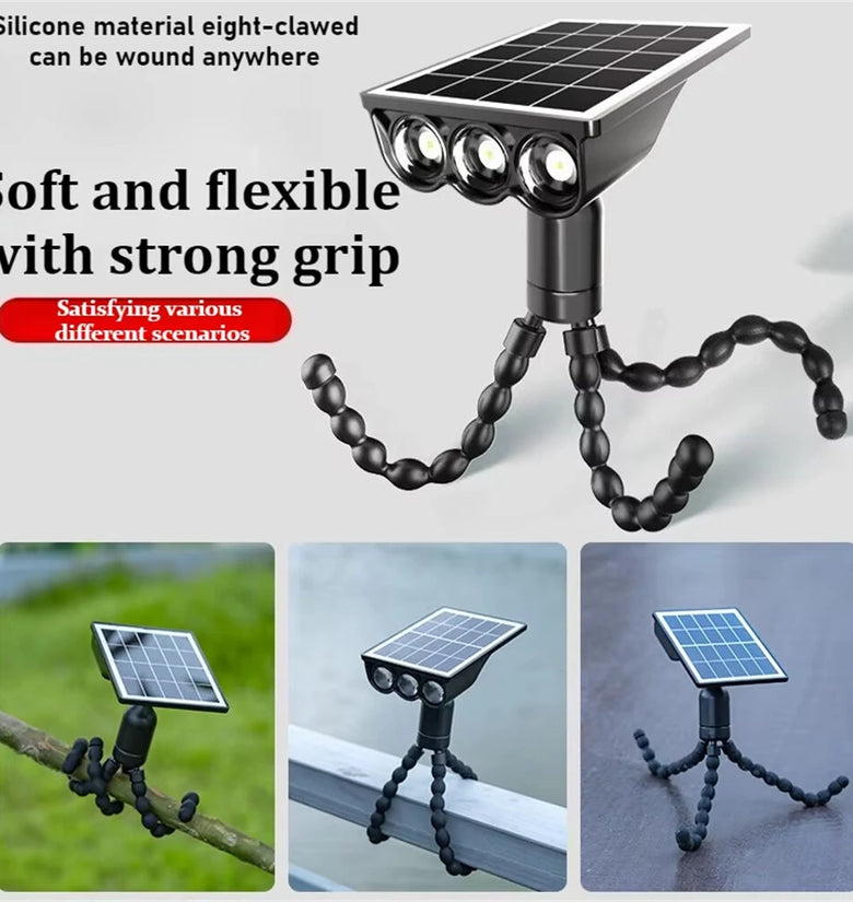 Elfeland Solar Octopus Spotlight With 3 Flexible Tentacles for Wrapping 360 Rotatable Head IP44 Waterproof for Garden Camping Decor