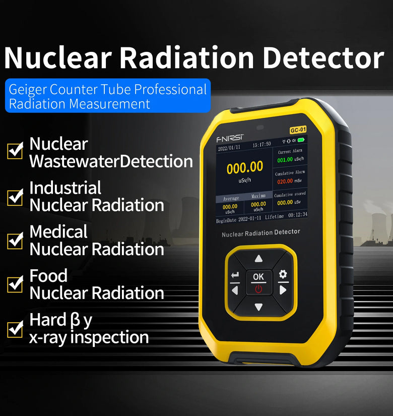 FNIRSI-GC01 Geiger Counter Nuclear Radiation Tester Food & nuclear sewage Test Professional Marble Radiation Ionization Personal Dose Alarm Radioactive Tester
