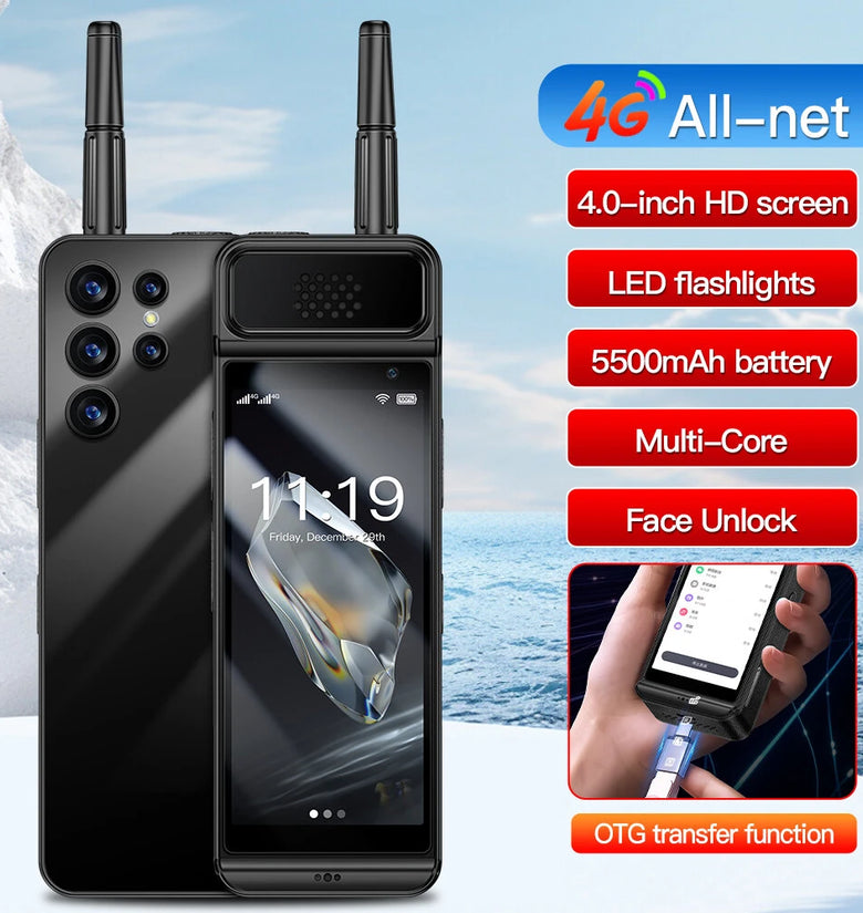 SOYES W88 Pro Mini 4-inch Android 12.0 4GB RAM 64GB ROM Dual SIM Card 5500mAh Facial Recognition 4G Smartphone with LED Flashlights