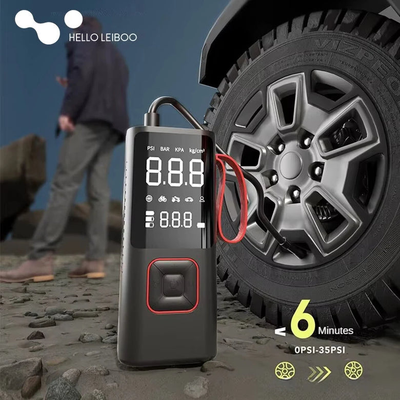 80W Portable Electric Air Pump Power Bank 2000mAh x 3 Cordless Car Air Pump For Car Tires Bicycles with LED Emergency Light