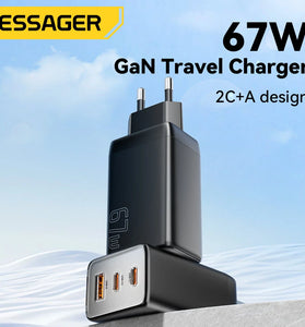 [GaN Tech] ESSAGER 67W 3-Port USB PD Charger 2USB-C+USB-A QC3.0 2.0 PD AFC FCP SCP BC1.2 DCP Apple2.4A Fast Charging Wall Charger Adapter EU Plug for iPhone 15 14 13 for Xiaomi 14pro for Huawei Pura 70 Ultra for Samsung Galaxy S24