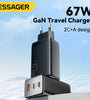 [GaN Tech] ESSAGER 67W 3-Port USB PD Charger 2USB-C+USB-A QC3.0 2.0 PD AFC FCP SCP BC1.2 DCP Apple2.4A Fast Charging Wall Charger Adapter EU Plug for iPhone 15 14 13 for Xiaomi 14pro for Huawei Pura 70 Ultra for Samsung Galaxy S24