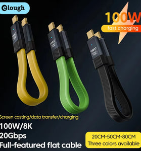 USB3.2 20Gbps Type-C to Type-C Cable 5A 100W Fast Charging Data Transmission 8K@60Hz Video Data Cord Line 0.5M/0.8M Long for PC Laptop Macbook iPhone 16 16 Pro 15 Pro Max