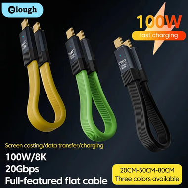 USB3.2 20Gbps Type-C to Type-C Cable 5A 100W Fast Charging Data Transmission 8K@60Hz Video Data Cord Line 0.5M/0.8M Long for PC Laptop Macbook iPhone 16 16 Pro 15 Pro Max