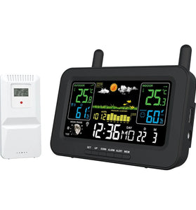 Weather Stations Wireless Indoor Outdoor Thermometers LCD Color Display Temperature Humidity Monitor with Outdoor Sensor Weather Thermometer Forecast Station with Clock / Adjustable Backlight / Forecast / Data / Air Pressure and Alarm Alert