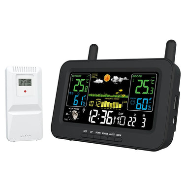 Weather Stations Wireless Indoor Outdoor Thermometers LCD Color Display Temperature Humidity Monitor with Outdoor Sensor Weather Thermometer Forecast Station with Clock / Adjustable Backlight / Forecast / Data / Air Pressure and Alarm Alert