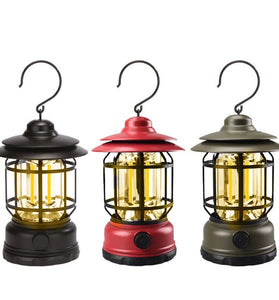 Vintage LED Camping Lantern COB Rechargeable Portable Waterproof Emergency Lantern Outdoor Tent Hiking Home Decor