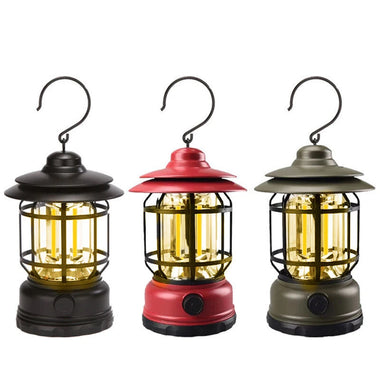 Vintage LED Camping Lantern COB Rechargeable Portable Waterproof Emergency Lantern Outdoor Tent Hiking Home Decor
