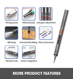 CreationSpace CS0702A Electric Screwdriver 3.7V Rechargeable Lithium Battery Adjustable Torque High Speed Portable Screwdriver 40min Fast Charging for DIY Repair