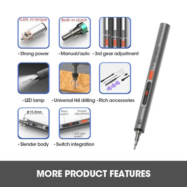 CreationSpace CS0702A Electric Screwdriver 3.7V Rechargeable Lithium Battery Adjustable Torque High Speed Portable Screwdriver 40min Fast Charging for DIY Repair