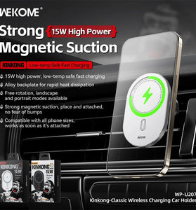 WEKOME WP-U207 15W Magnetic Wireless Charger Car Phone Holder Car Air Vent Fast Wireless Charging Bracket Stand for Smart Phones for iPhone 16 16 Pro 15 14 13 for Xiaomi 15pro for Samsung Galaxy Z Flip6