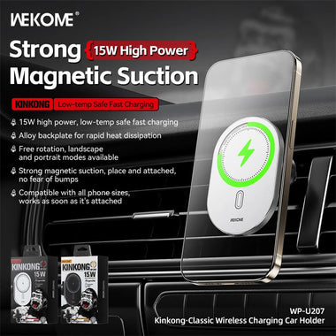 WEKOME WP-U207 15W Magnetic Wireless Charger Car Phone Holder Car Air Vent Fast Wireless Charging Bracket Stand for Smart Phones for iPhone 16 16 Pro 15 14 13 for Xiaomi 15pro for Samsung Galaxy Z Flip6