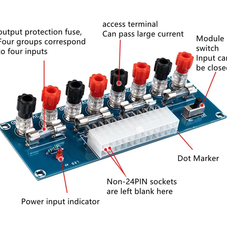 3Pcs XH-M229 Desktop PC Chassis Power ATX Transfer to Adapter Board Power Supply Circuit Outlet Module 24Pin Output Terminal 24 Pins