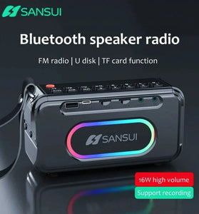 SANSUI F30 Portable Wireless bluetooth Speaker Dual 52mm Speakers Bass Diaphragm RGB Light 34H Playback Hands-free Calls Support TF Card USB 3.5mm AUX Playback FM Radio Outdoor Multimedia MP3 Music Player Speakers