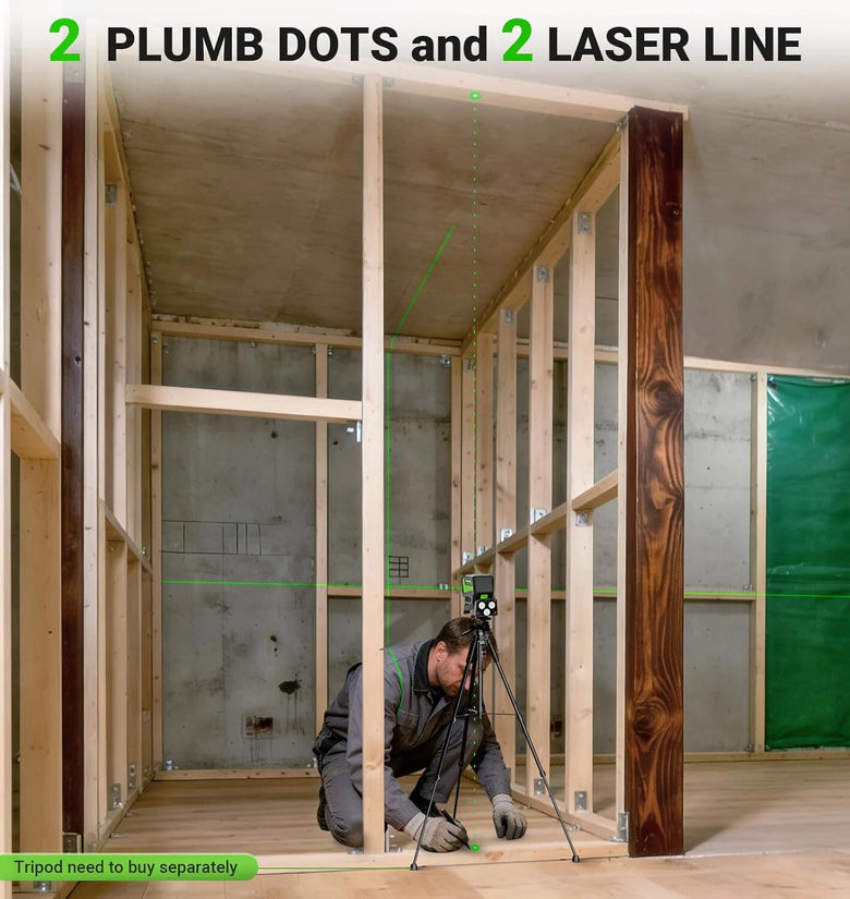 Huepar PL211G Laser Level Green Beam 2 Dots 2 Lines Self-Leveling Outdoor Pulse Mode Magnetic Mount Long Working Distance 98-164ft