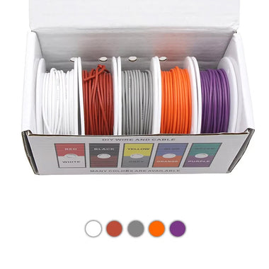 5 Colors Mix Box 4M/roll Electirc Wire 16/17AWG Super Soft Silicone Wire Heat Resistant Flexible Tinned Copper Stranded Cable DIY White Brown Gray Orange Purple