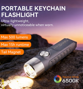 TUNENG S11-T 500LM LED Keychain Flashlight 6500K Rechargeable Magnetic Portable Mini Torch USB-C Charging IP66 Waterproof EDC Flashlight 15g Lightweight