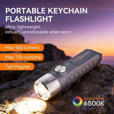 TUNENG S11-T 500LM LED Keychain Flashlight 6500K Rechargeable Magnetic Portable Mini Torch USB-C Charging IP66 Waterproof EDC Flashlight 15g Lightweight