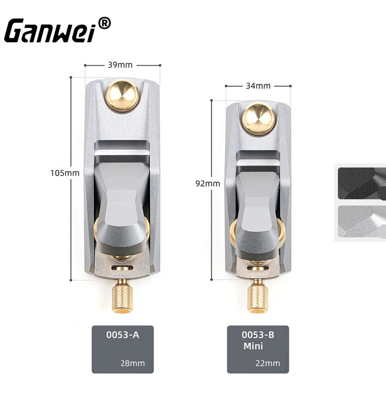 Aluminum Alloy Plane 33 degree Blade Width 28mm/22mm Angle Ganwei CNC Machined Woodworking Hand Tool