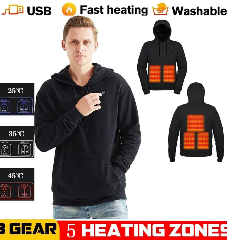 Winter Hooded Electric Heating Sweatshirt Heated Clothes for Men USB Heating Sweatshirt Warm Motorcycle Outdoor Clothing M/L/XL/XXL/XXXL/4XL