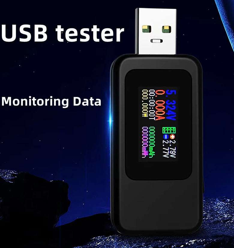 KEWEISI USB Tester Digital Voltmeter Ammeter 0.96 Inch IPS Screen 4-30V 0-5A QC3.0 PD Fast Charging Protocol Power Capacity Meter