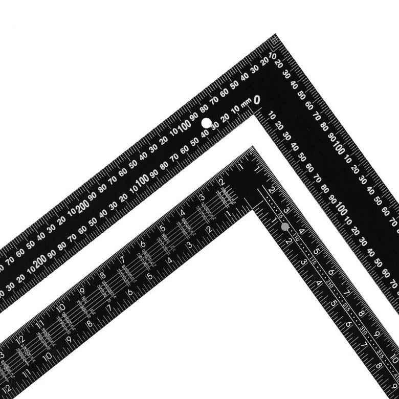 Stainless Steel Square Ruler 90 Degree Angle Black Coated Metric Imperial Scale Precision Measurement Tool for Woodworking Metalworking