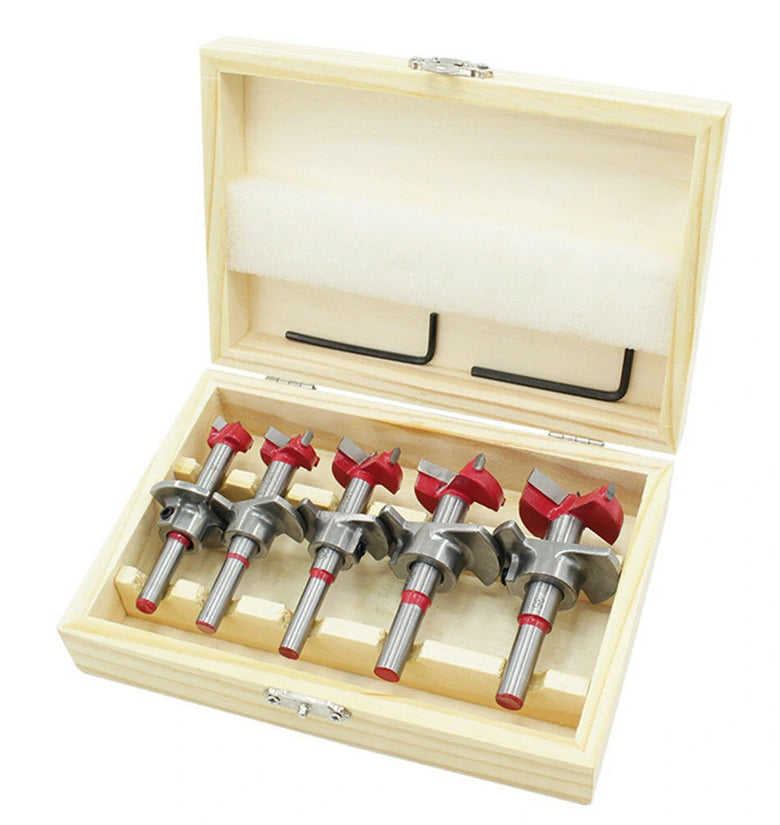 Drillpro 5Pcs Forstner Drill Bit Set 15 20 25 30 35mm Wood Auger Cutter Hexagon Wrench Woodworking Hole Saw For Power Tools