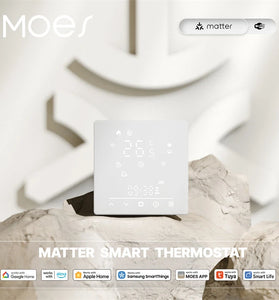 MOES WHT-S02 Tuya Matter Smart WiFi Thermostat Electric/Water/Boiler Heating Glass Panel Temperature Controller Weekly Programmable Voice Control with Alexa Google Home