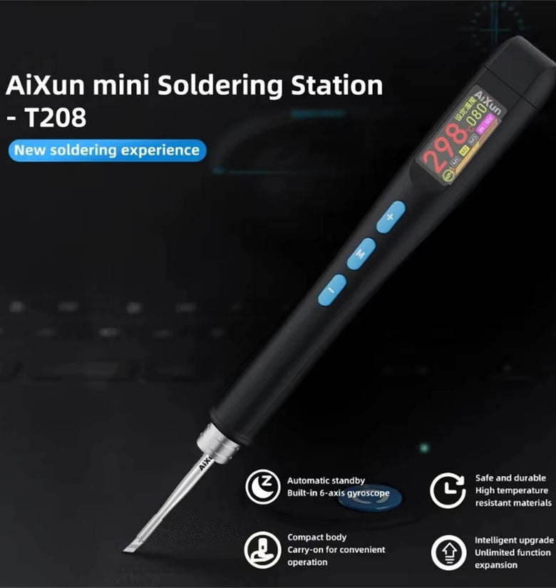 T208 Mini Soldering Station 80W Adjustable Temperature LCD Display 6-Axis Gyroscope Portable C080 Blade Tip PCB Repair Tools