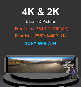 4K+2K Car Rearview Mirror Dash Cam Front Rear Dual Recording with G-Sensor Support Locking Emergency Video