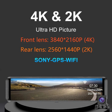 4K+2K Car Rearview Mirror Dash Cam Front Rear Dual Recording with G-Sensor Support Locking Emergency Video