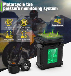 Solar Charging TPMS Motorcycle Tire Pressure System Tyre Temperature Alarm LED Display IP67 Waterproof