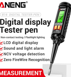 ANENG B16 Digital Tester Pen 12V-300V Non-Contact Voltage Detection LCD Display Sound and Light Alarm Flashlight Function Auto Shutdown
