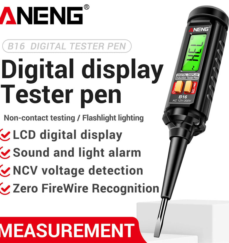 ANENG B16 Digital Tester Pen 12V-300V Non-Contact Voltage Detection LCD Display Sound and Light Alarm Flashlight Function Auto Shutdown