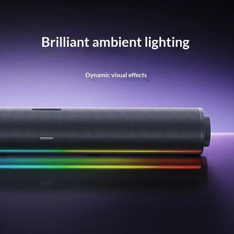 XIAOMI REDMI 20W Computer Speaker Wired bluetooth Soundbar with Side Multifunctional Knob Powerful Quad Drivers CGEC Certificated DSP Technology RGB Light Support USB AUX Playback USB Wired Desktop Soundbar