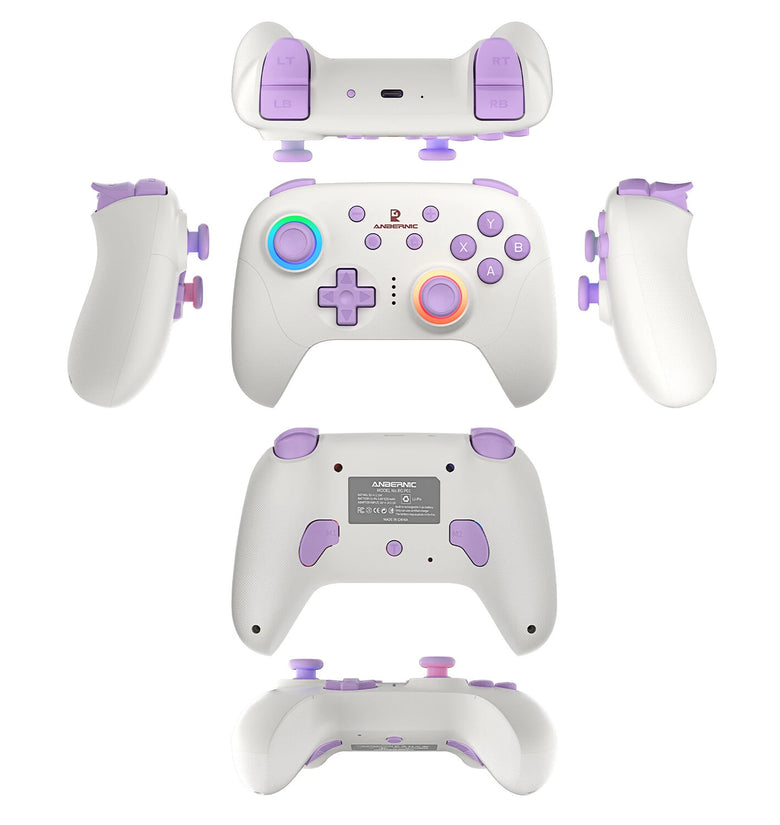 ANBERNIC RG P01 Tri-mode Wireless Game Controller Six-axis Hall Joystick and Trigger Gamepad RGB Light Support Vibration Turbo Function Macro Programming 2.4G/bluetooth/Wired Video Game Player Handle