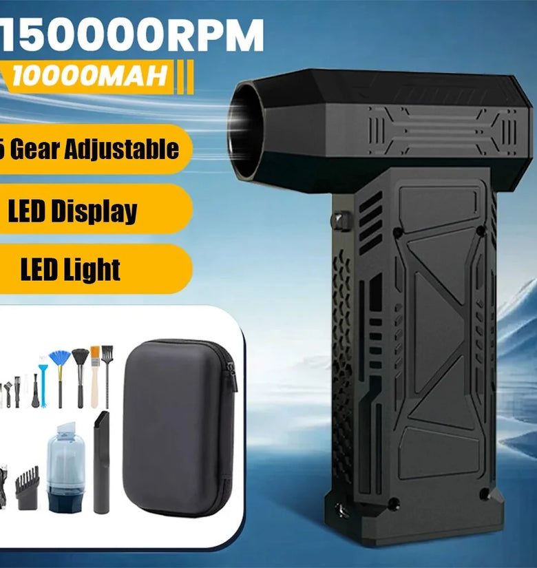 150,000 RPM Multifunctional Mini Turbo Blower 5 Speed Gear LED Display Air Blower Handheld Car Fan Air Duster with Light