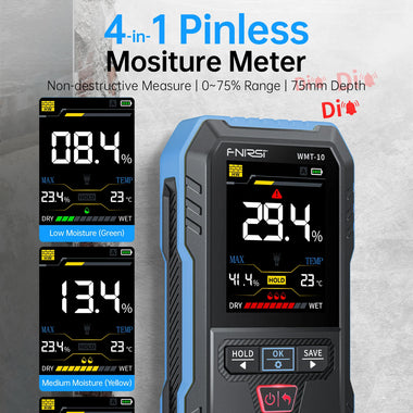 FNIRSI WMT-10 Moisture Meter 2.4 Inch TFT Screen High Precision 0.1% Resolution Rechargeable Battery for Wood Wall Detection