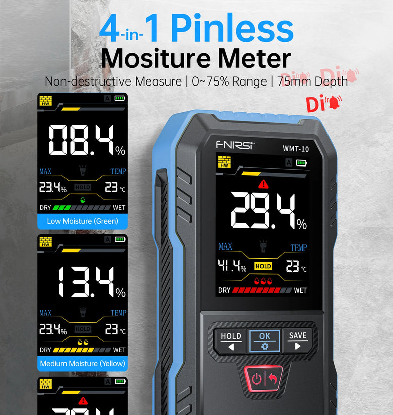 FNIRSI WMT-10 Moisture Meter 2.4 Inch TFT Screen High Precision 0.1% Resolution Rechargeable Battery for Wood Wall Detection