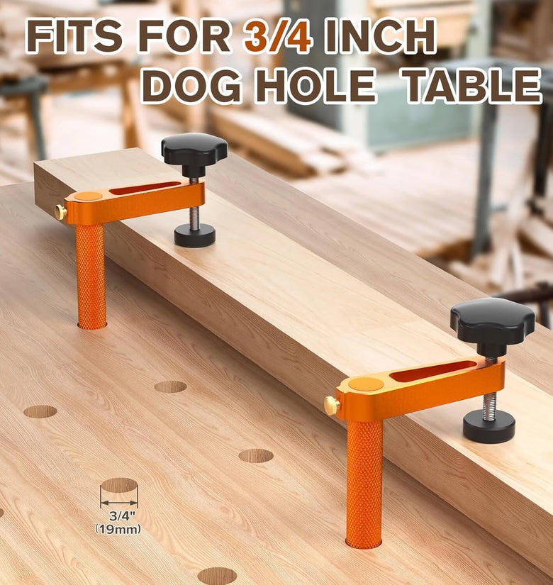2PCS Adjustable MFT Bench Dog Clamps 3/4 Inch 19mm Dog Hole Clamp CNC Aluminum Alloy Woodworking Holdfast Tools for Precision-Made Clamping Versatile Height
